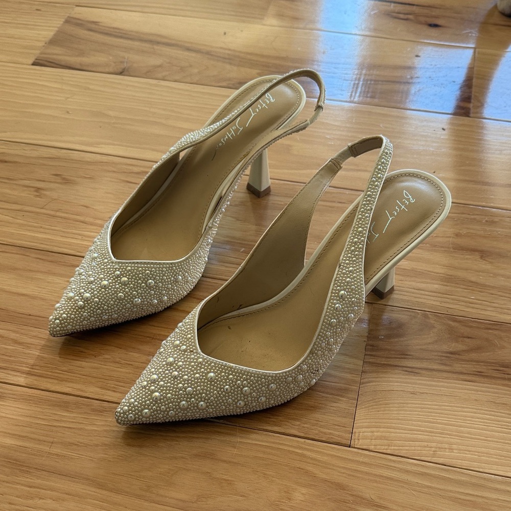 White pearl heels